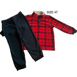CARTERS BOYS 4T Buffalo Check Fleece Pullover & Jogger Pants Set